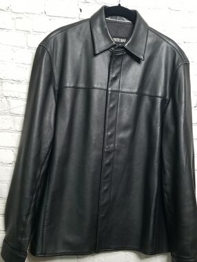 Country Road Black Leather Jacket Small Snap Front Cuffs EUC